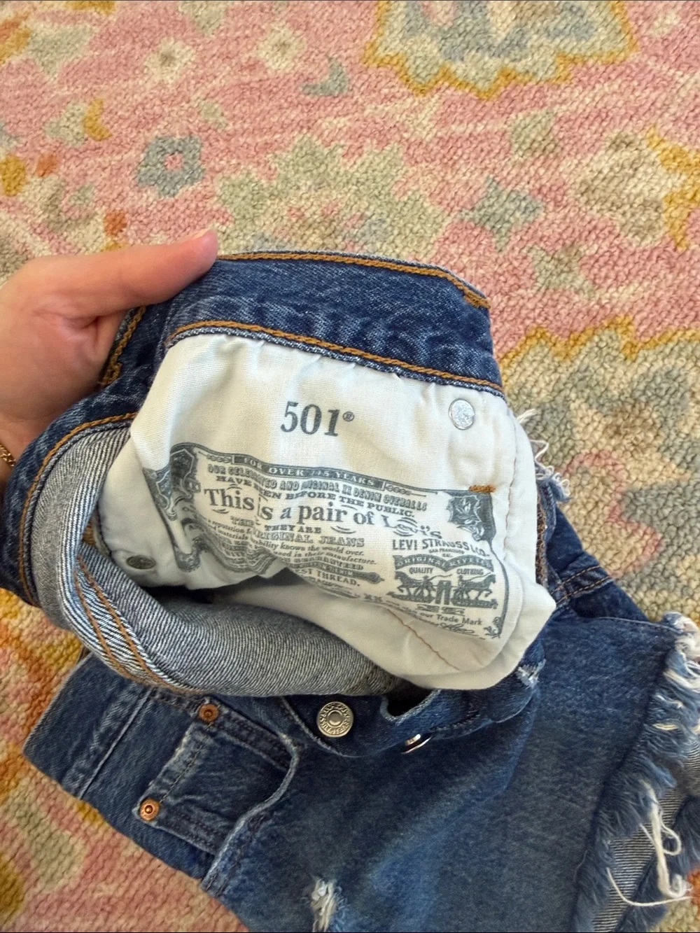 Levi's Distressed Dark Blue Denim Cutoff Shorts